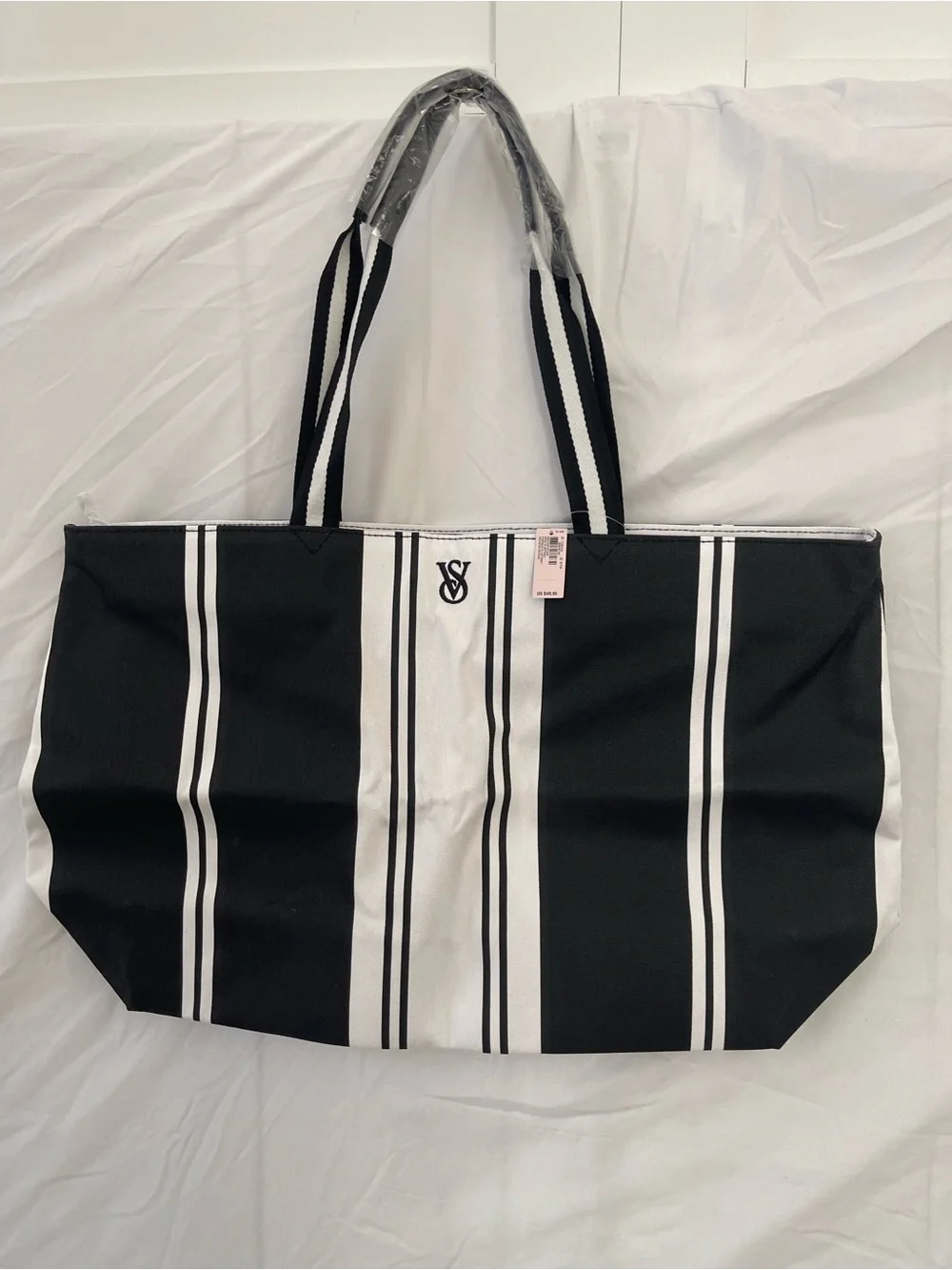 MEW- Victoria's Secret Black and White Vertical Stripe Tote
